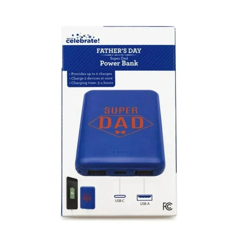 Way to Celebrate Super Dad Blue Power Bank -NEW Sealed in Box